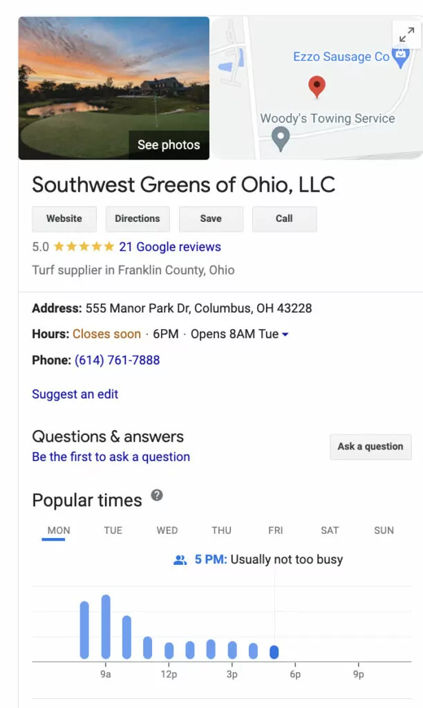 Southwest Greens business page